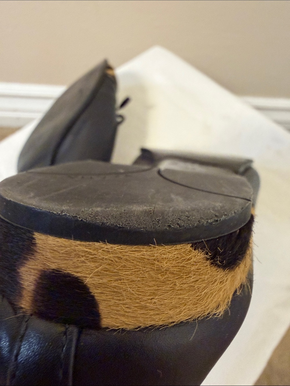 Prada Cavallino Leopard Trim Round Cap Toe Ballerina Flat Sz 37 US 6.5 - Picture 11 of 12